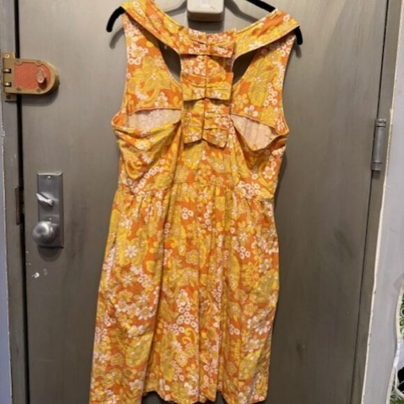 Retro Vintage Racerback (with Mini Bows) Mod Floral late 60s/ 70s Mini Dress - Picture 11 of 16